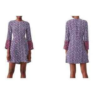 Derek Lam 10 Crosby Silk Rocco Printed Dress Sz 12 Lighweight Floral Bell Sleeve